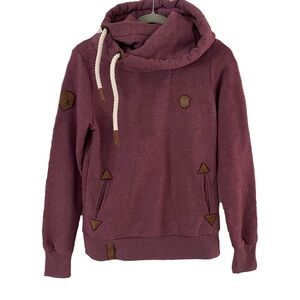 Naketano Darth Burgundy Pullover Thick Funnel Neck Hoodie Sweatshirt‎ Medium